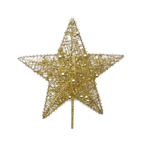 Gold Beaded Glitter Star Tree ChristmasTopper on Stick 30cm