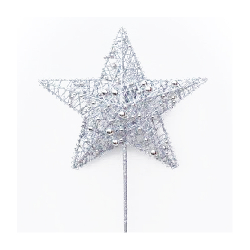 Silver Beaded Glitter Star Christmas Tree Topper on Stick 30cm