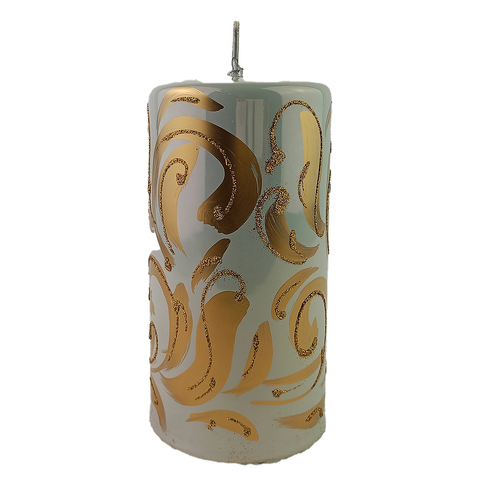 White Metallic and Gold Florentino Pillar Candle 