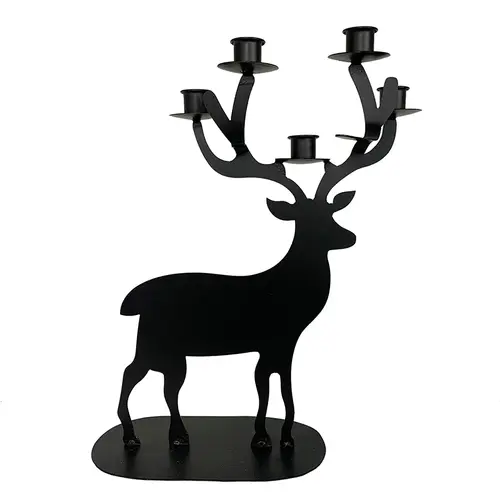 Reindeer Black Iron Candelabra 27cm