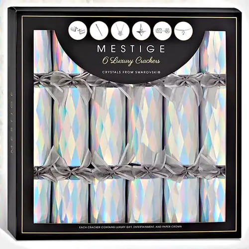 Holographic Siilver Crackers with Swarovski® Crystal Gifts - 6 Pk