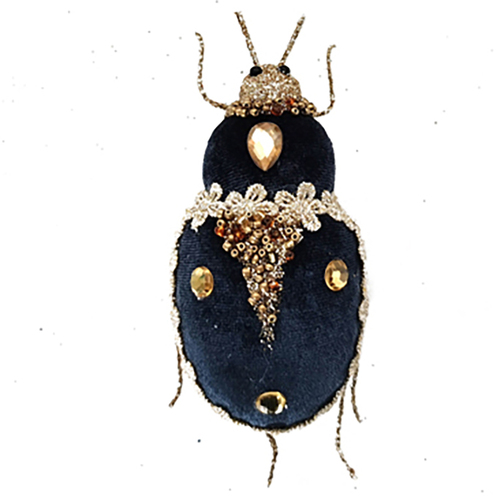 Blue Velvet Beetle with Gold Christmas Decoration