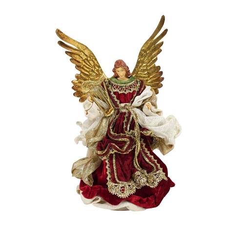 Red Gold Angel with Harp Christmas Tree Topper 25cm