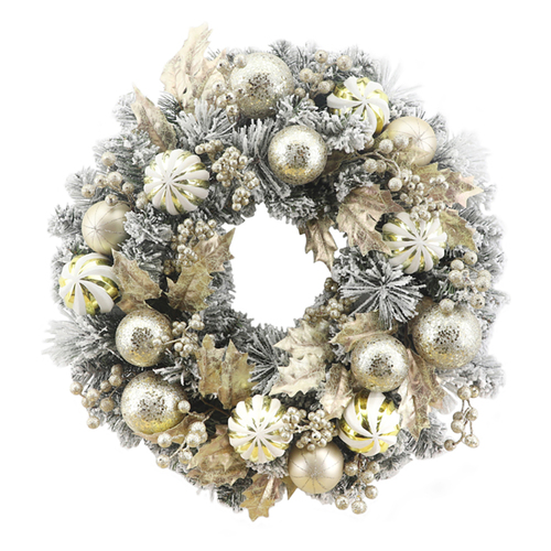 Snow Dusted Champagne Holly  Christmas Wreath 