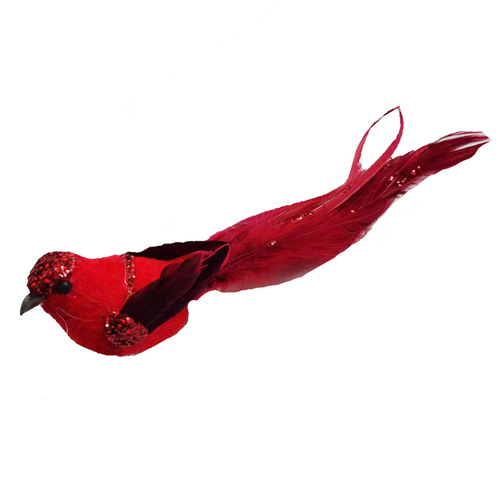 Red Sequin Head Long Tail Clip on Christmas Bird