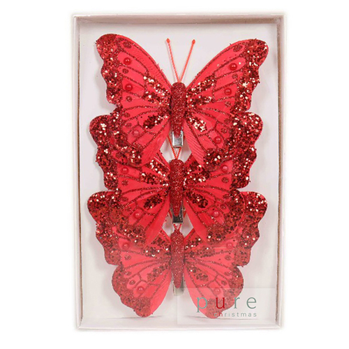 Red Sparkle  Christmas Butterfly Clip