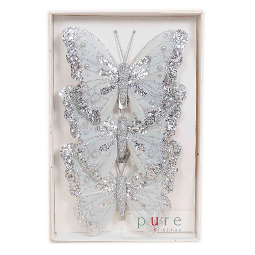 Silver Sparkle  Christmas Butterfly Clip