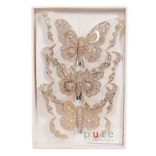 Cream Champagne Sparkle  Christmas Butterfly Clip 