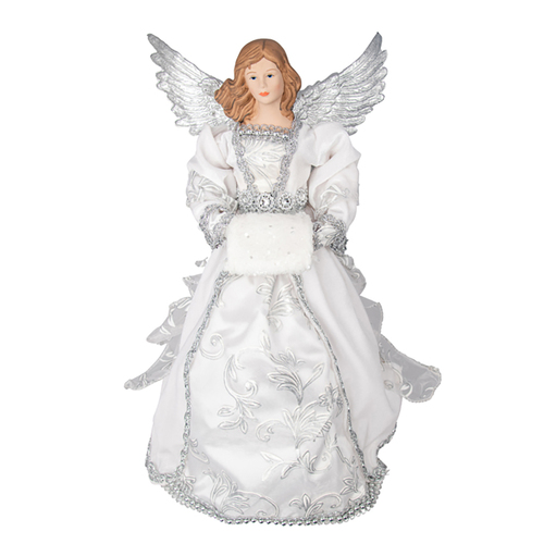 White Silver Angel Christmas Tree Topper