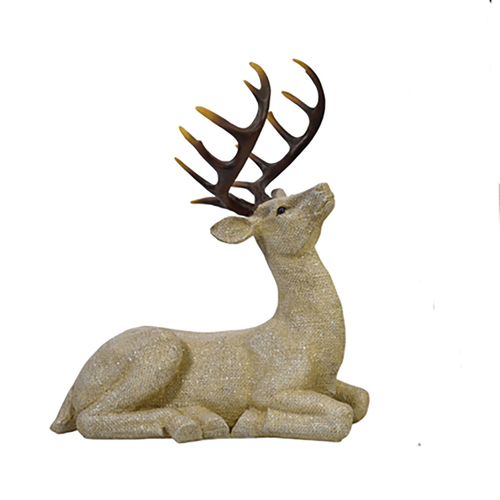 Champagne Resin Reindeer with Natural Antlers Sitting  31 x 20 x 38cm