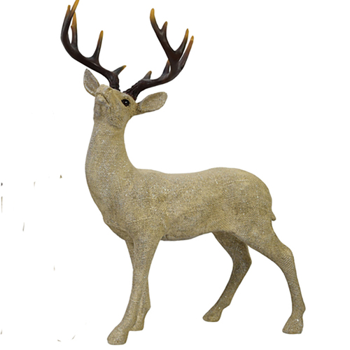 Champagne Resin Reindeer with Natural Antlers Standing 36 x 18 x 50cm