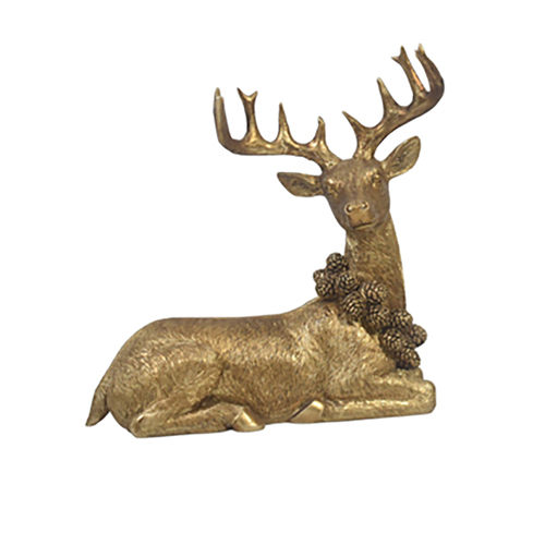 Gold  Resin Reindeer Sitting 19 x 11 x 20cm