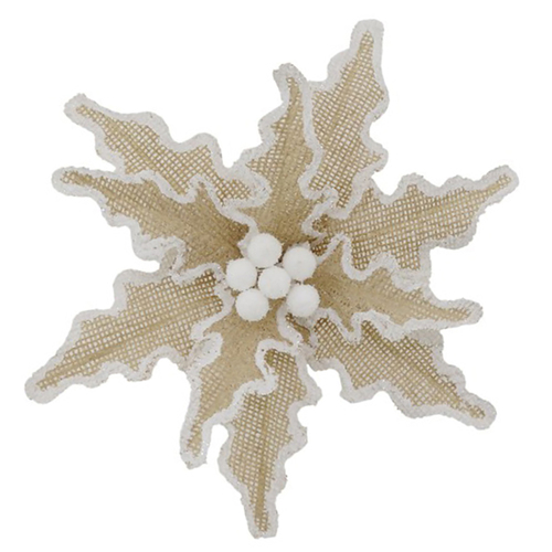 Natural White Edge Poinsettia Clip on Christmas Decoration