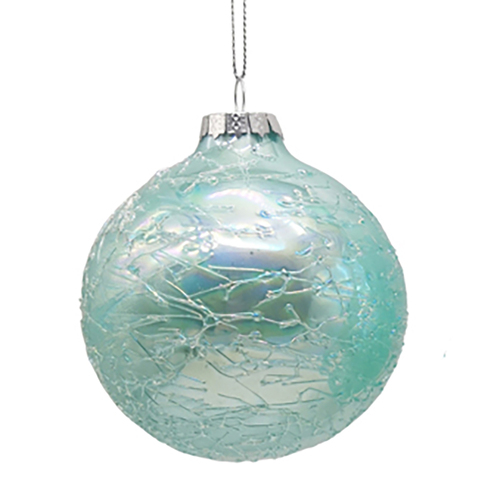 Soft Teal Round Glass Hanging Christmas Ornament 8cm