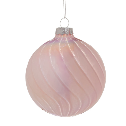 Pink Glass Swirl Hanging Christmas Ornament 8cm