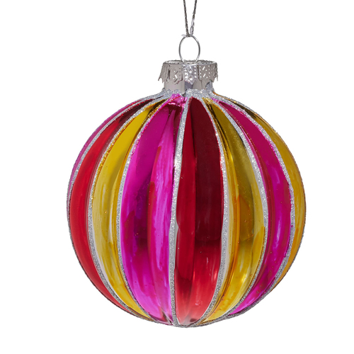 Multicoloured Striped Glass Christmas Bauble 8cm