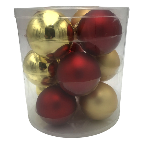 Mixed Gold and Red 7cm baubles 12pc
