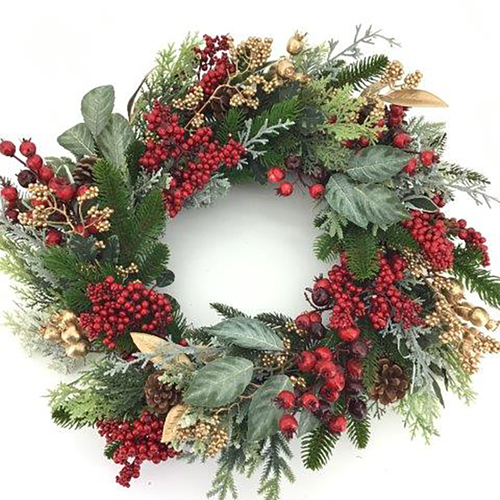 Red and Gold Mixed Berry Wreath 50cm
