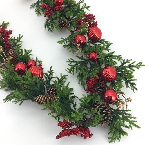 Red Bauble, Berry and Cone Garland 180cm