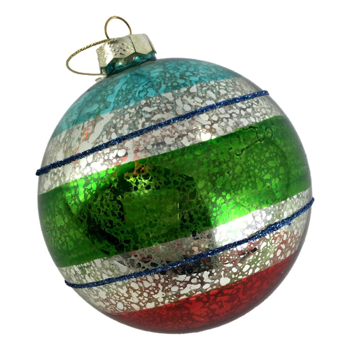 Retro Green  Stripe Christmas Hanging Bauble 10cm