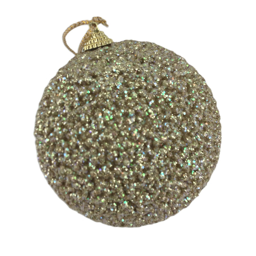 Gold Glitter Hanging Christmas Bauble 10cm