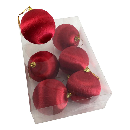 Red Silk Thread Christmas Bauble  6 pc