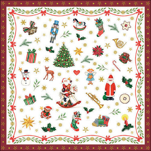Ornaments All Over Red Luncheon - Disposal Napkin  20pc