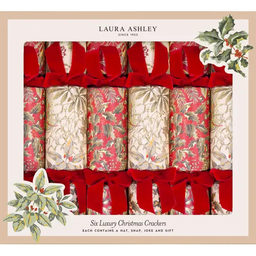 Laura Ashley Red Festive Botanicals Christmas Crackers Pk6