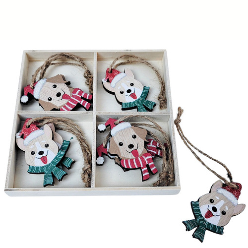 Christmas Dogs MDF Hanging Decorations 8pc