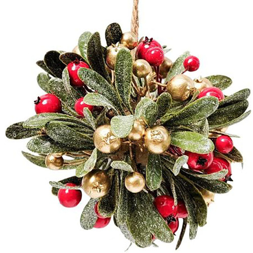 Red and Gold Berry Glitter Leaf Hanging  Ball 15cm