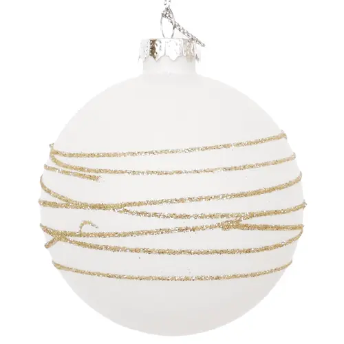 Glass Glitter Wrapped Bauble White 8cm