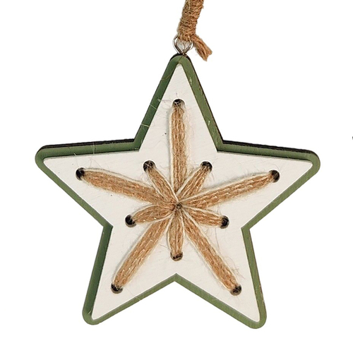 Wooden and Woven Sage  Star 9cm