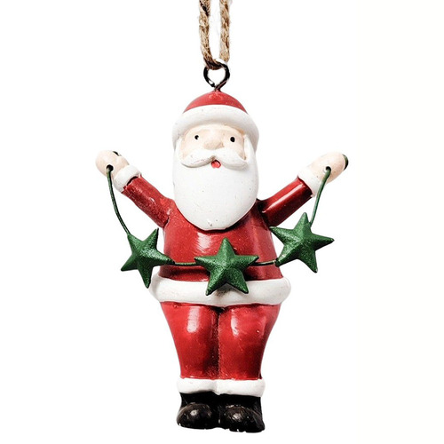 Santa with Stars Resin Hanging Christmas Decoration