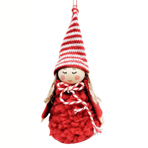 Red Fabric and Timber Hanging Christmas Girl