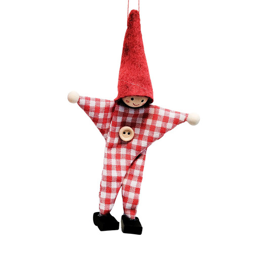 Fabric and Timber Checked Festive Boy Hanging Decoration