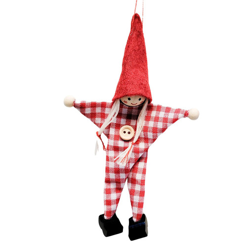 Fabric and Timber Checked Festive Girl Hanging Decoration