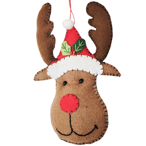 Felt Reindeer Head with Hat  Hanging Christmas Decoration