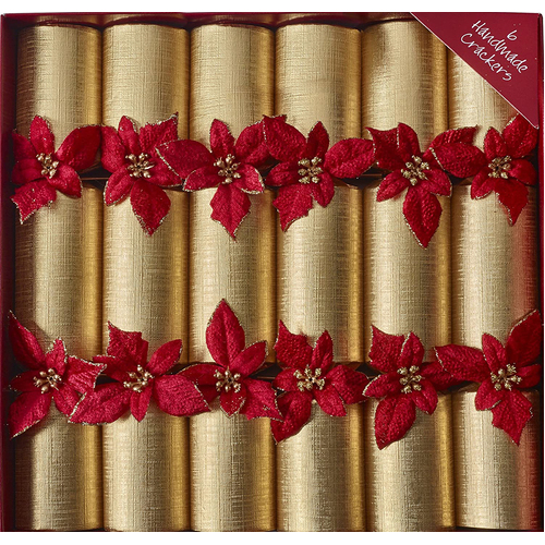 Glitter Poinsettia Christmas Crackers 6pk