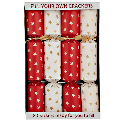 Fill your Own Christmas Crackers Red and Cream Stars 8pk