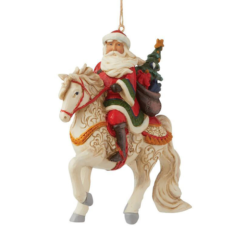 Santa Riding White Horse Hanging Christmas Ornament  11cm