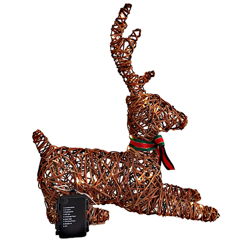 Sitting Rattan Christmas Reindeer with 50 LED Lights