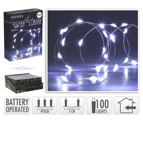 Silver Wire 100LED White Seed Lights 4.95m