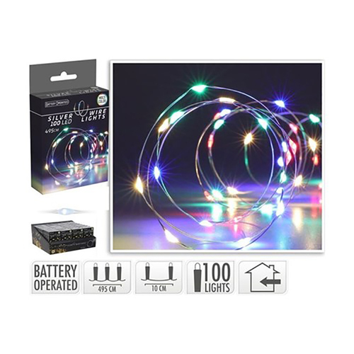 Silver Wire 100LED Multi Colour  Seed Lights 4.95m